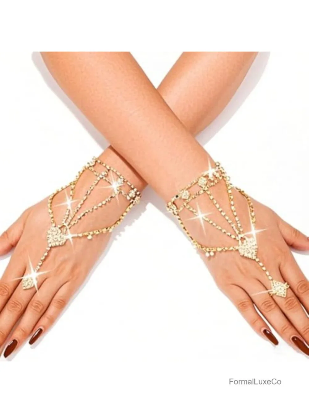 Rhinestone Fingerless Crystal Sparkly Gloves Hand Jewelry Accessories Women